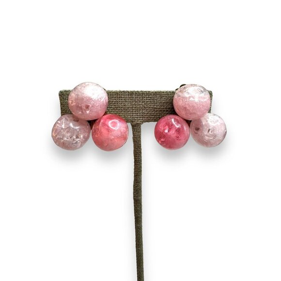 Lisner Faux Pearl Pink Bubble Acrylic Crystal Gold Tone Necklace Earring Set - Picture 7 of 9